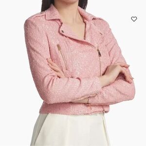 Generation Love Robin Sequined Moto Jacket Zip Up Long Sleeve Light Pink XS $395